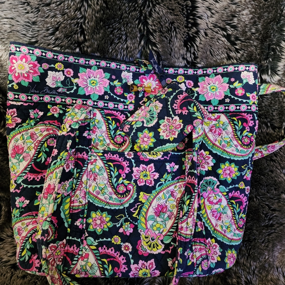 Vera Bradley Paisley Floral Tote - Black, Pink, Green